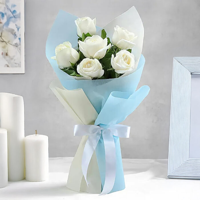 Pure Elegance 6 White Roses Bouquet