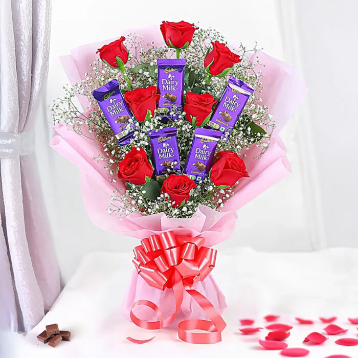 Red Roses & Dairy Milk Chocolate Bouquet Combo